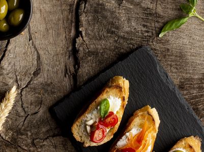 Top View Slices With Tomato Cream Header