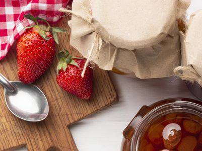 Top View Arrangement With Jam Jars Header